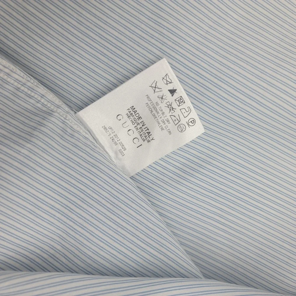 Gucci Mens Blue Striped Silk & Cotton Band Collar Dress Shirt Size 41 / 16 NICE!
